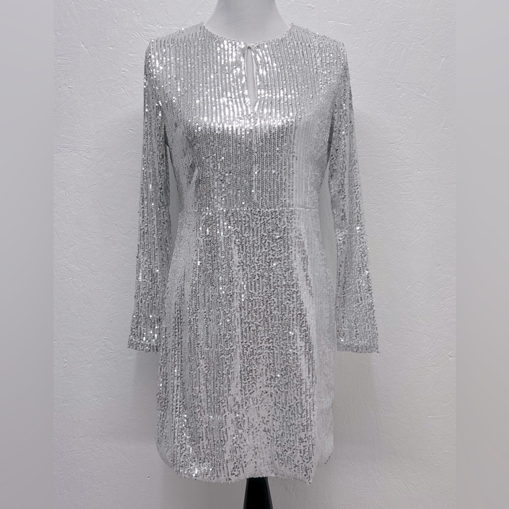 Moifar silver sequin long sleeve dress